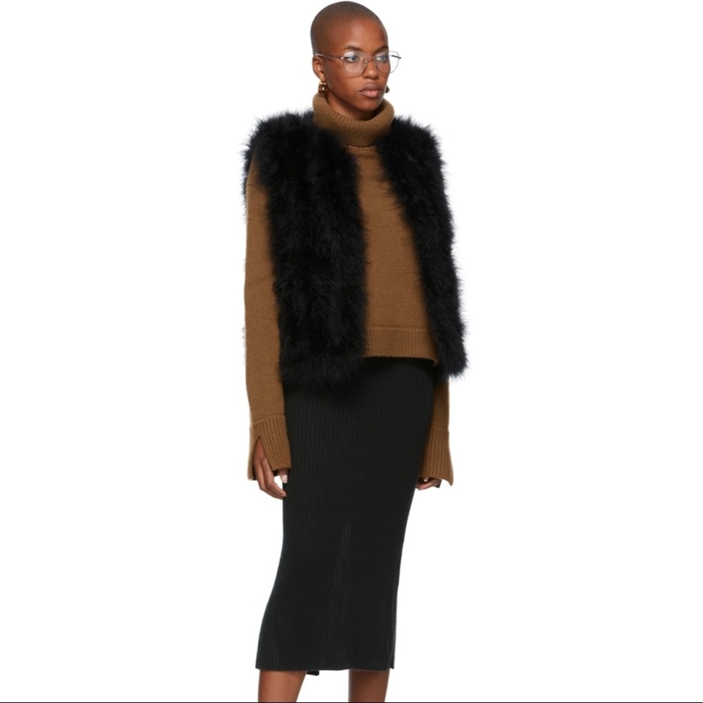 YVES SALOMON Black Feathers & Silk Vest